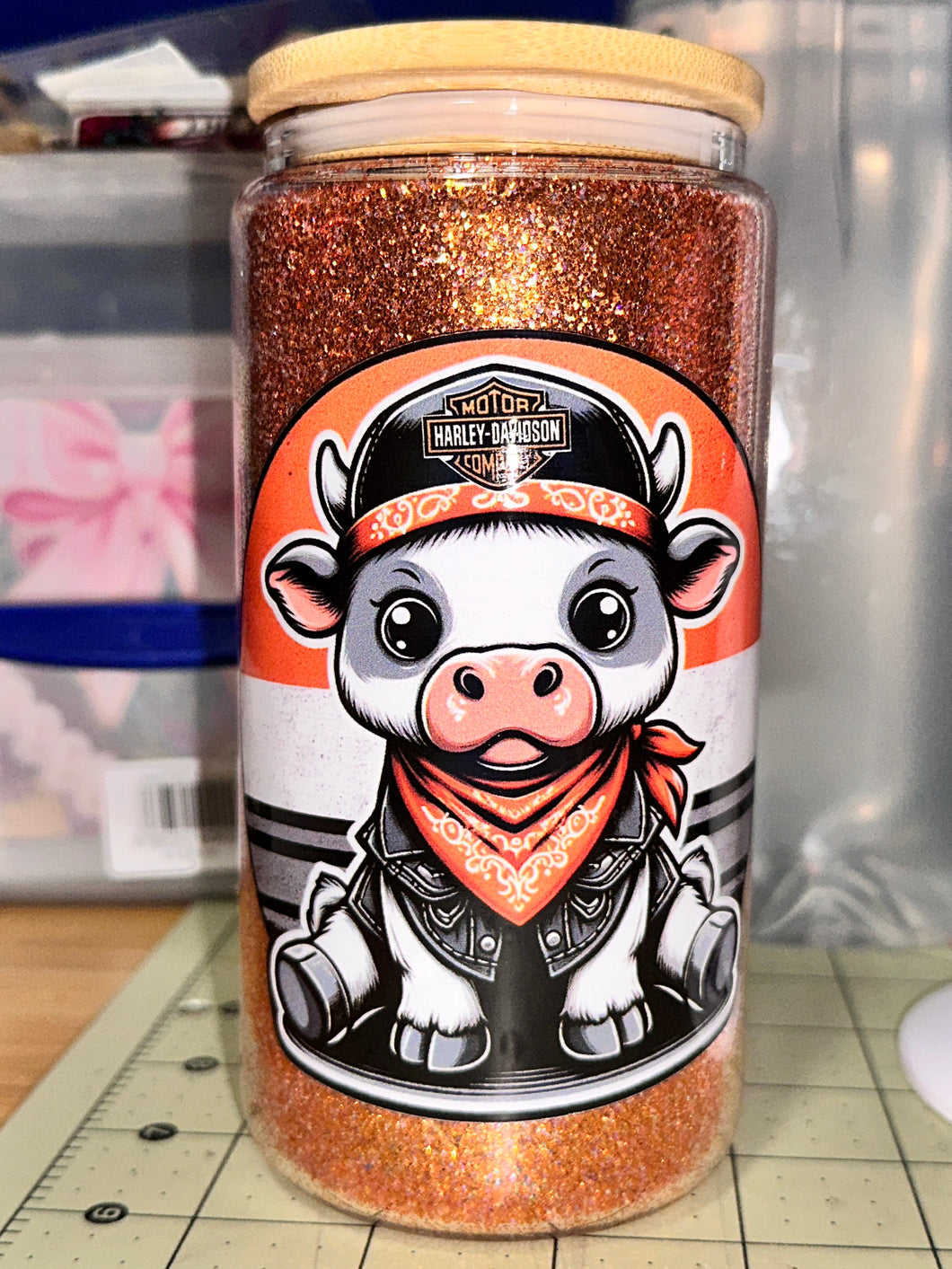 Harley Cow Glass Snowglobe